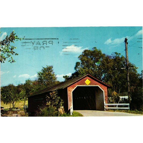 Old Covered Bridge Wood Postcard Travel Souvenir Posted Vermont North Bennington - Picture 1 of 2